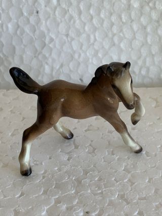 Vintage Ceramic Porcelain Brown Horse Fold Figurine Statue Very Small 2 Inches