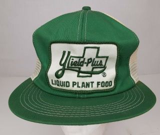 Vtg Yield - Plus K Brand Snapback Patch Mesh Trucker Hat Feed Seed Farmer Cap Usa