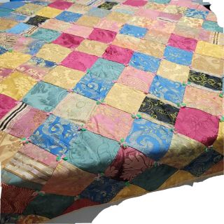 Vintage Handmade Multicolor Patchwork Bedding Kantha Quilt Throw Blanket 80x65
