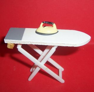 Vintage Dolls House Early Barton Ironing Board & Metal Iron 16th Lundby Scale
