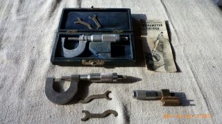 Vintage Brown And Sharpe Set Of Micrometers No13 & No 20 W/ A Tubular Micrometer