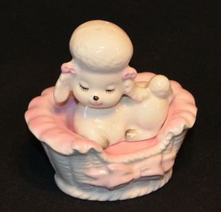 Vintage Poodle In Pink Dog Bed Salt & Pepper Shaker Set Japan