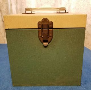 Vintage Mid Century 45 Rpm Green And Cream Color Metal Record Case