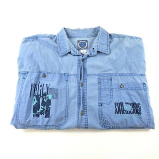 Vintage 90s Bugle Boy Button Front Shirt Mens Size Large Short Sleeve Big Pocket