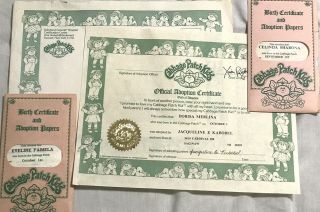 Vintage Misc 1984 Cabbage Patch Kids Birth Certificates & Adoption Papers X3