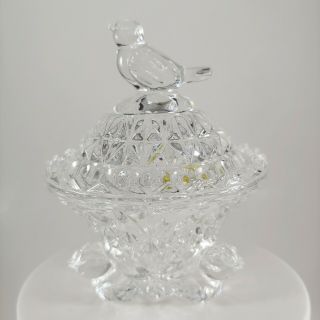 Vtg Hofbauer Byrdes 3.  5 " Clear Covered Lead Crystal Glass Birds Trinket Box Dish