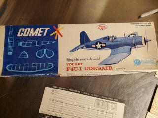 Vintage Comet Vought F4u - 1 Corsair Wood Model Airplane Kit 3404