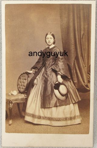Cdv Lady In Dress Fashion By Merrick Brighton Antique Photo Hat Hooped