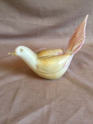 Vintage Murano Glass Dove Figurine With Gold Flecking & Pink Tail
