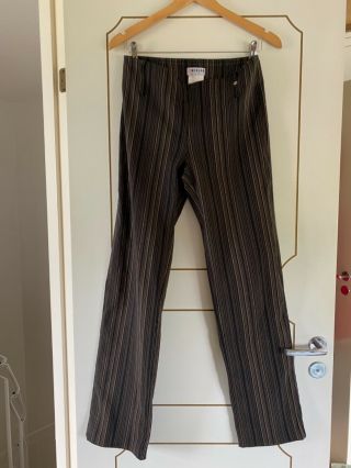 Vintage Morgan De Toi Brown Trousers Gold Pinstripe Uk 10 Straight Leg Eu 38