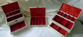 3 Vintage Mele Lady Buxton Cream Hard Case Red Velvet Interior Jewelry Boxes