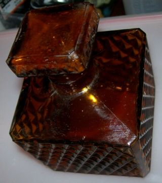 Vintage Retro Amber Glass Diamond Cut Square Bottle Decanter With Top/stopper
