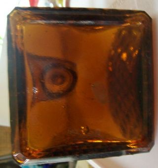 Vintage retro Amber Glass Diamond Cut Square Bottle Decanter with top/stopper 2