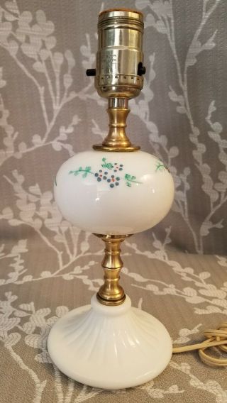 Vtg 10.  5 " Milk Glass And Brass Table/bed Side Lamp - No Shade