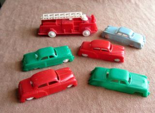 5 Vintage 1950 Hard Plastic Plasticville Cars,  Firetruck Lt15
