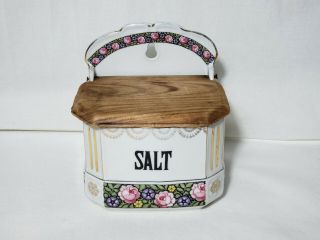 Vintage Mz Altrohlau Czechoslovakia Porcelain Salt Canister Jar With Wooden Lid