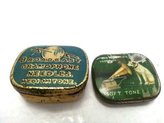 Set 2 Vintage Gramophone Needles Tins Broadcast & His Masters Voice 178