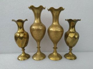 4 X Vintage Brass Vase.