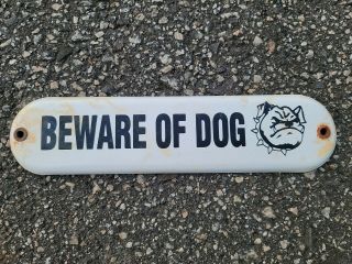Vintage Beware Of Dog Porcelain Sign 1970 