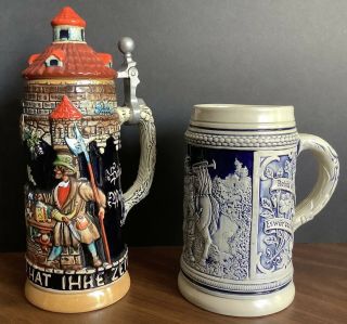 2 Vintage German Beer Steins Mugs Made In Western Germany Hand Painted