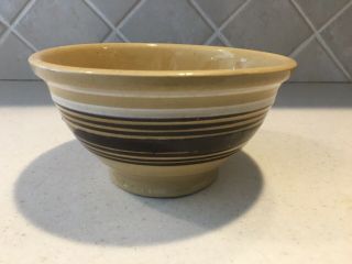 Vintage Yellow Ware Brown And White Banded 8 Inch Mixing Bowl