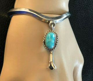 Vtg Native American Sterling Silver Bracelet Turquoise Squash Blossom 14g 1097