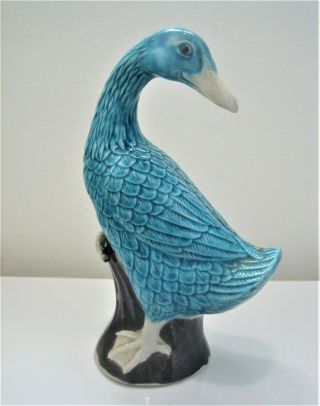 Vintage Majolica Blue Turquoise Glazed Mud Duck Figurine - Made In China