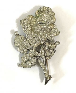 Vintage Gorgeous Art Deco Rhinestone Coro Glass Flower Brooch Pin