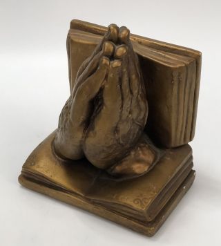 Vintage Marwal Inc.  Book And Praying Hands Bookend Gold Bronze Tone Color Al