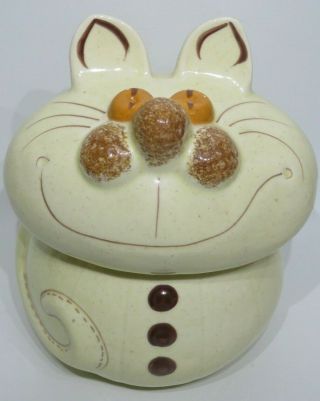 Vintage Doranne Of California Cheshire Cat Ceramic Cookie Jar Tan & Brown