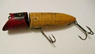 Vintage Heddon Zig Wag Wood Fishing Lure Glass Eyes Very Old Collectible
