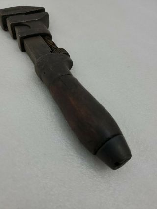 Vintage Old Bridge Tool Wrench Co Wood Handle Adjustable 9 