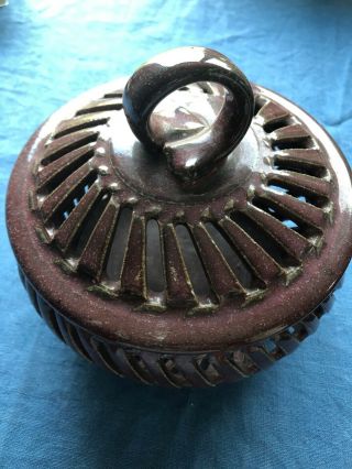 Vintage Studio Stoneware Pottery Bowl Cut Out Design W/lid - Handmade Table Art