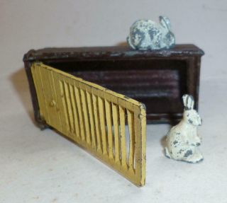 Fgt Vintage Lead Farm Or Garden Rabbits With Hutch From The 1940/50s