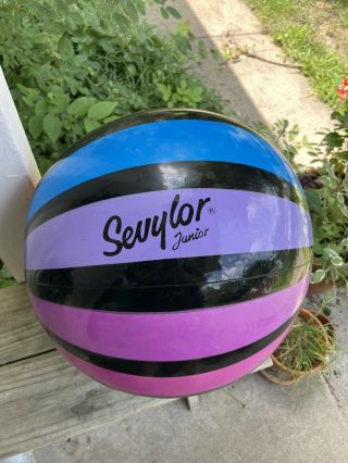 Sevylor 20 Inch Multi Color One Beach Ball Striped Pool Toy Vintage Neon Guc