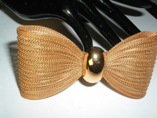Vintage Large Anne Klein Golden Mesh Bow Hair Barrette Made In France