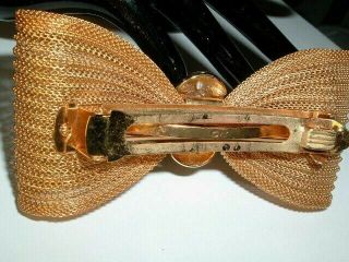 Vintage Large Anne Klein Golden Mesh Bow Hair Barrette Made In France 3