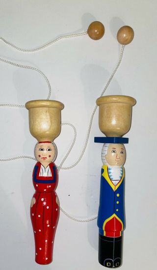Vintage Handmade Wood Cup And Ball Toys George Washington Betsy Ross