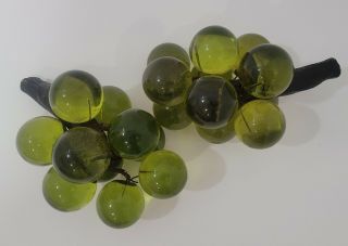 Pair (2) Vintage Acrylic Lucite Green Grape Clusters Bunch Mid Century Mcm Retro