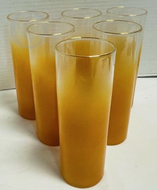 6 Vintage Mid Century Modern Bar Ware Tom Collins Glasses Frosted Orange Blendo