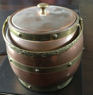 Vintage Linton Copper With Brass Ice Bucket Approx 6” Dia England