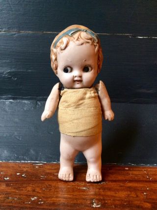 Antique Edwardian Art Deco Bisque Porcelain Doll,  Jointed Arms & Head,  Old Repair