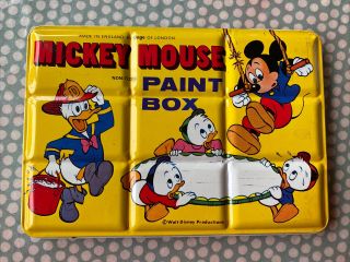 Vintage 70s Walt Disney Mickey Mouse Non Toxic Paint Box.  Page Of London Tin
