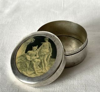 Vintage Silver Plated Epns Trinket Box With Classical Figures Design Lid