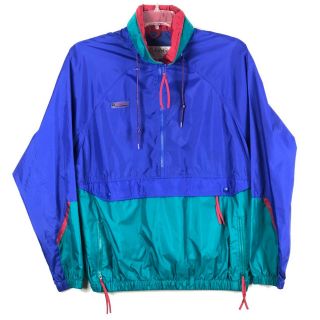 Vtg 90s Columbia Mens M Windbreaker Jacket Pullover Colorblock Hood Extra