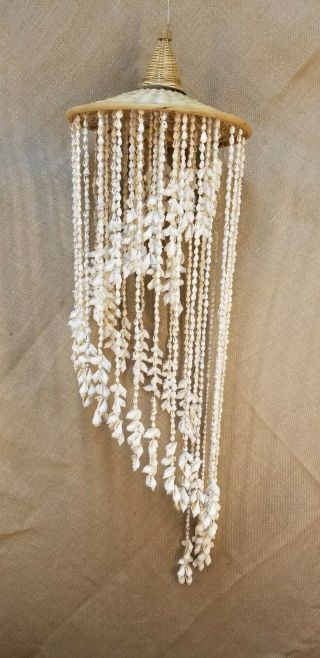 Vintage Sea Shell Wicker Mobile Wind Chimes Hanging Decor 44 " Tall