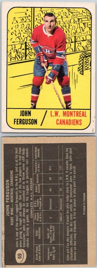 Vintage Hockey Card Topps 1967 Montreal Canadiens John Ferguson No1230