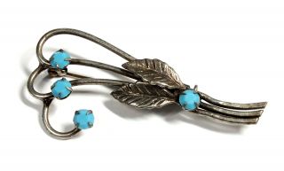 Vintage Silver Plated Blue Turquoise Leaf Brooch / Pin,  53mm,  4.  72g - C41