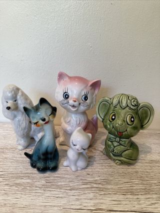 Vintage Ceramic Cat Dog Mouse Figurines Retro Cute