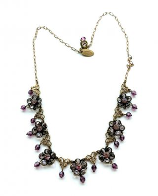 Vintage Liz Palacios S.  F.  Necklace Lavender And Crystal Flowers Very Delicate